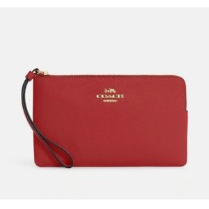 Coach Large Corner Zip Wristlet Red Leather
